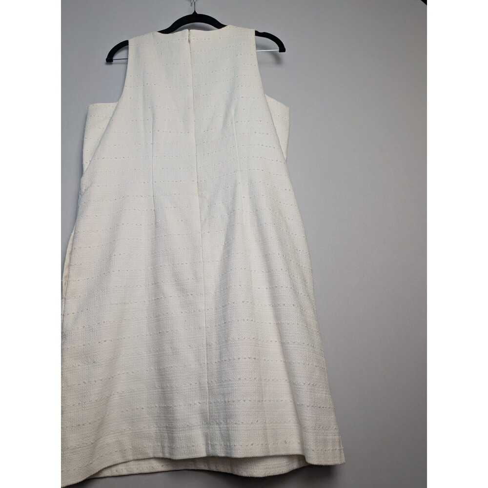 Loft Dress Women’s 6 V-Neck White Shift Sleeveless Lined Striped Embroidered - Picture 12 of 16